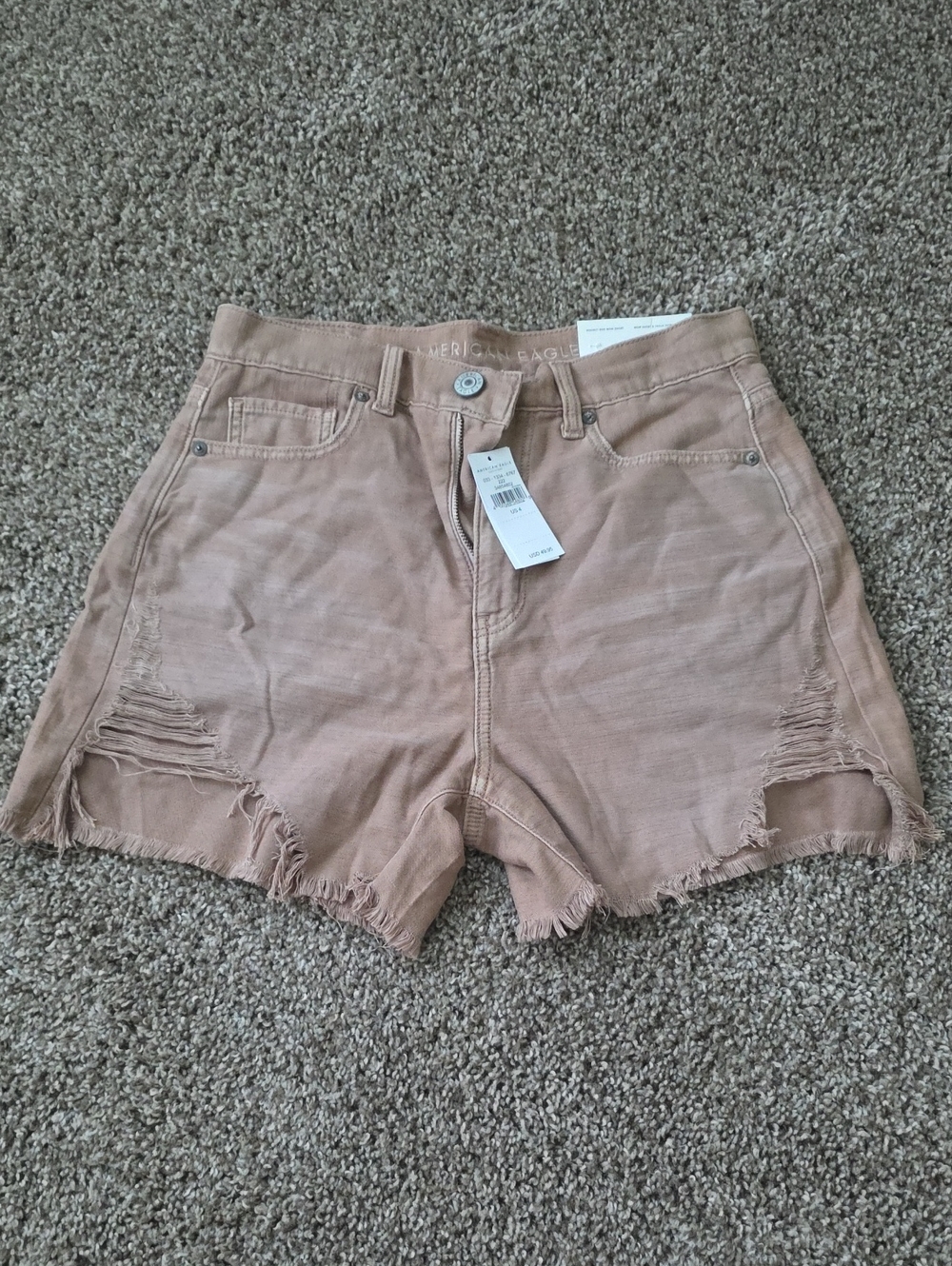 New American Eagle Outfitters High-Rise Frayed Denim Shorts - Mauve Tan